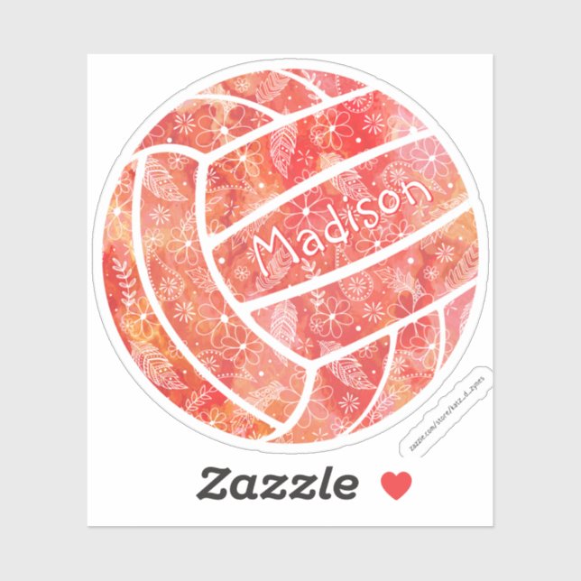 girls name boho floral orange volleyball (Sheet)