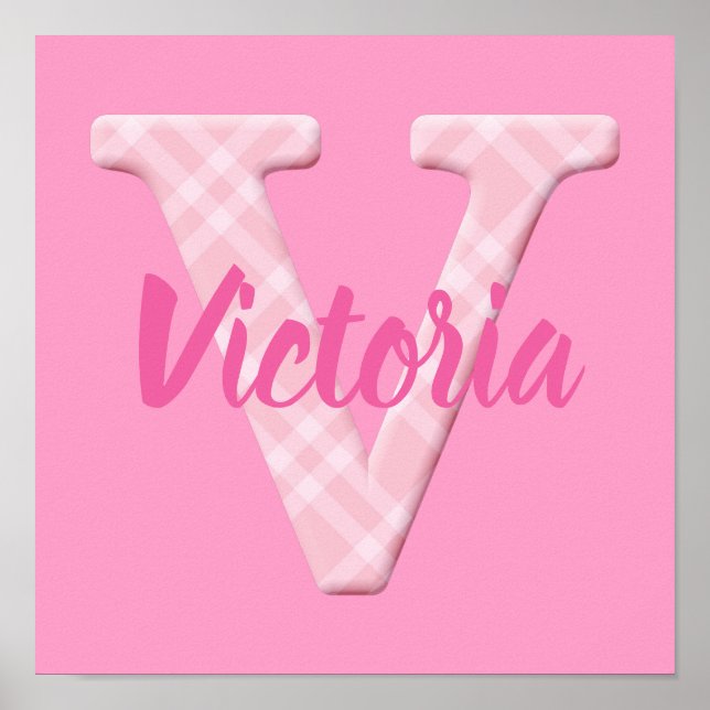 Girls Name Custom Plaid Letter V Poster (Front)