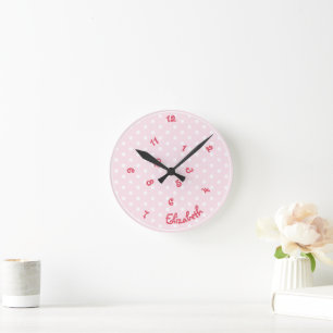 Girls Name Funny Jumbled Hours Pink Polka Dots Fun Round Clock