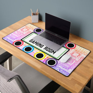 Girl's Name Gaming Room Pink Purple Circles Stars Desk Mat