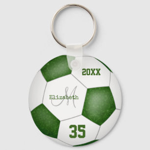 girl's name jersey number green white soccer ball key ring