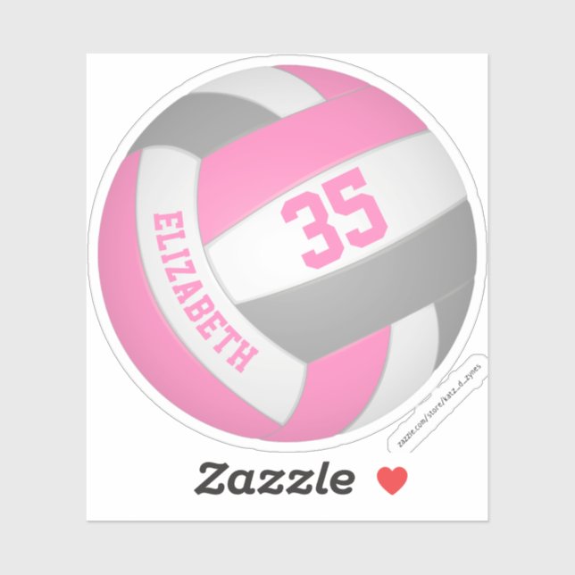 girls name jersey number pink grey volleyball (Sheet)