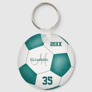 girl's name jersey number teal white soccer ball key ring