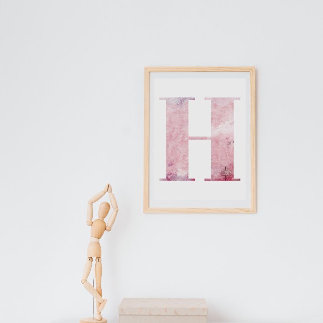 Girl's Name Letter H Boho Pink Watercolor Poster (Creator Uploaded)