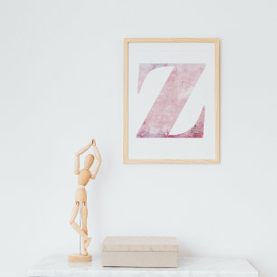 Girl's Name Letter Z Boho Pink Watercolor Poster