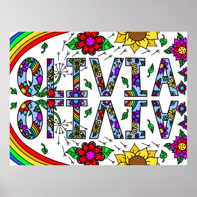Girl's Name Olivia Colourful Whimsical Wild Flower Poster (Front)