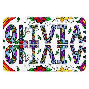 Girl's Name Olivia, Whimsical Colourful Wild Flowe Magnet