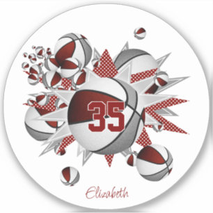 girls name on maroon grey basketballs stars