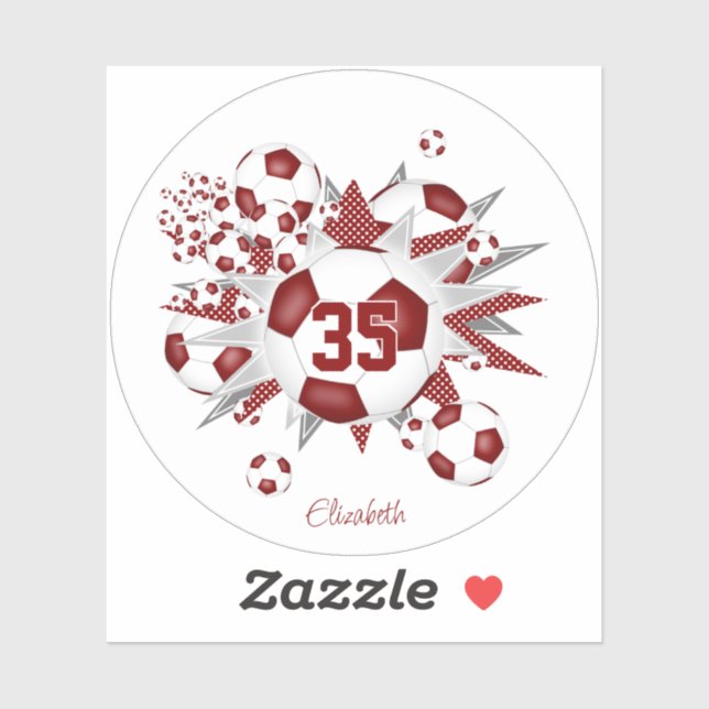 girls name on maroon white soccer ball blowout  (Sheet)