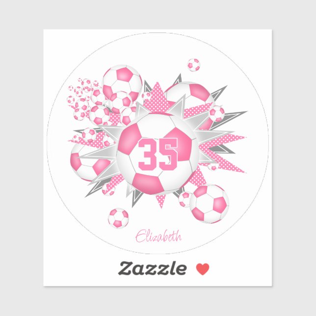 girls name on pink white soccer ball blowout  (Sheet)
