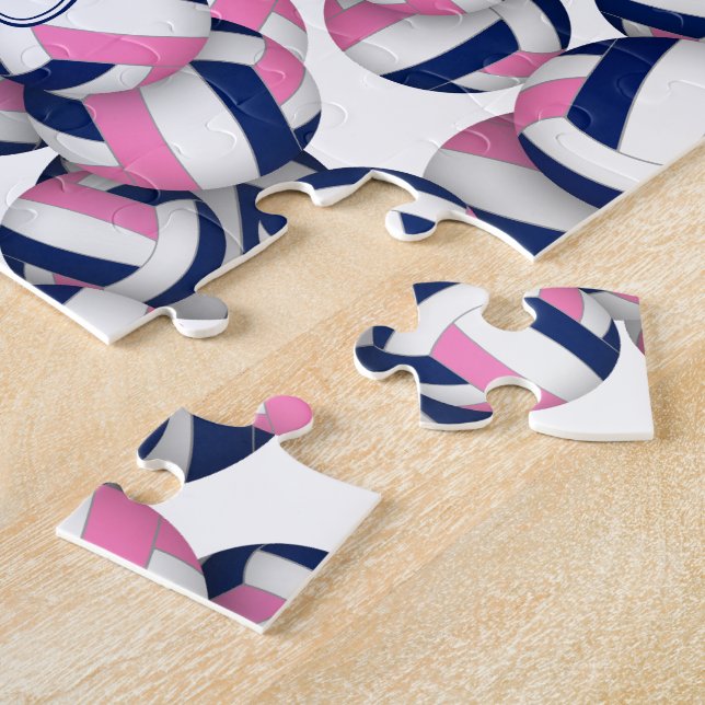 girls name pink blue volleyballs pattern jigsaw puzzle (Side)