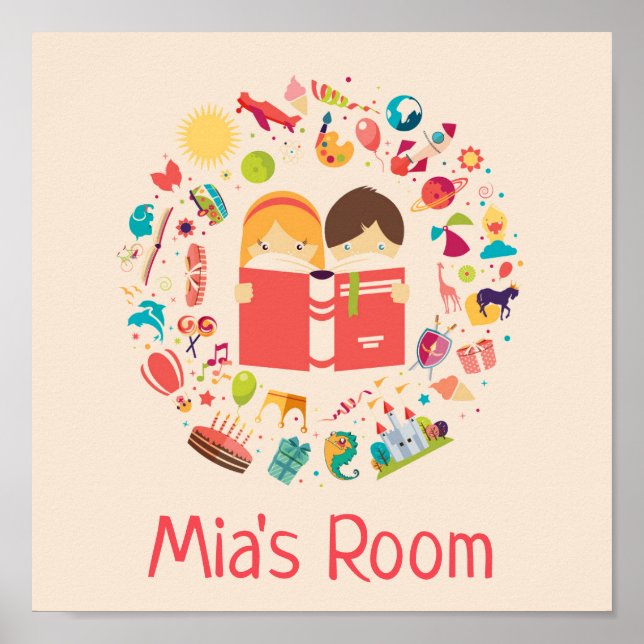 Girl's name poster bedroom wall art with books (Front)