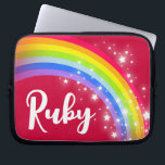 Girls name rainbow ruby red sky white stars laptop sleeve<br><div class="desc">Perfect to protect and find your device easy in red and rainbow colors. Personalize with your own name currently reads Ruby. This original rainbow and stars graphic case is designed by Sarah Trett for www.mylittleeden.com</div>