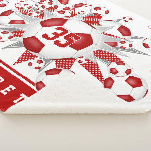 girls name red white athletic soccer balls stars  sherpa blanket