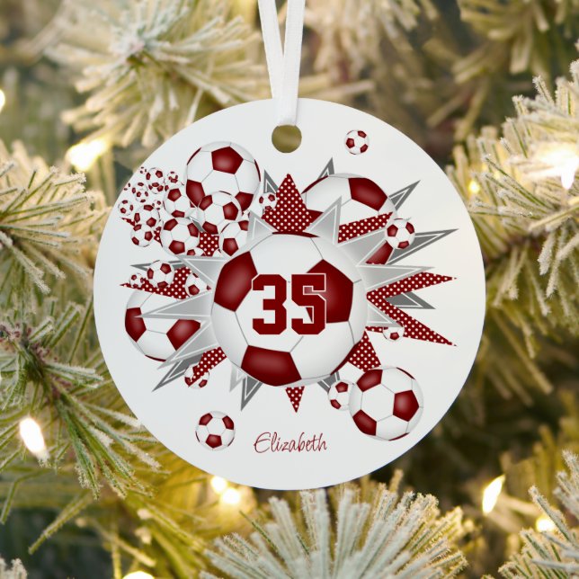girls name soccer ball blowout maroon  metal tree decoration (Insitu)