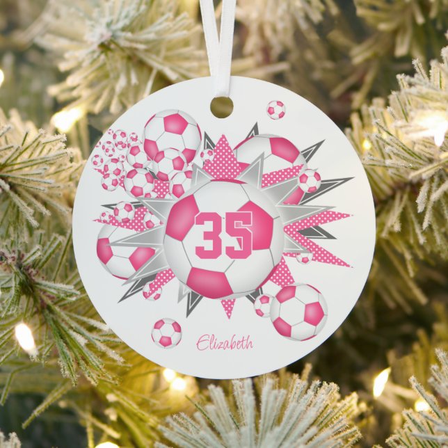 girls name soccer ball blowout pink  metal tree decoration (Insitu)