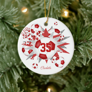 girls name soccer balls stars red ceramic tree decoration