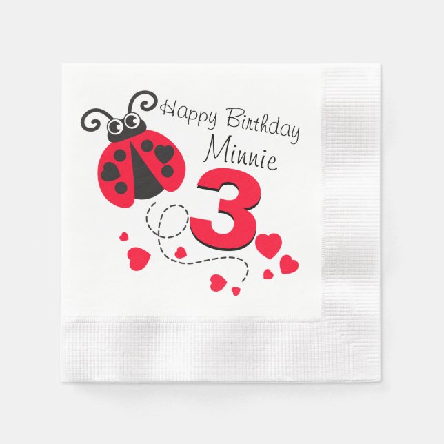Girls named 3rd birthday red ladybug napkins (Front)