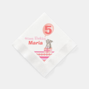 Girls named 5th birthday koala balloon napkins