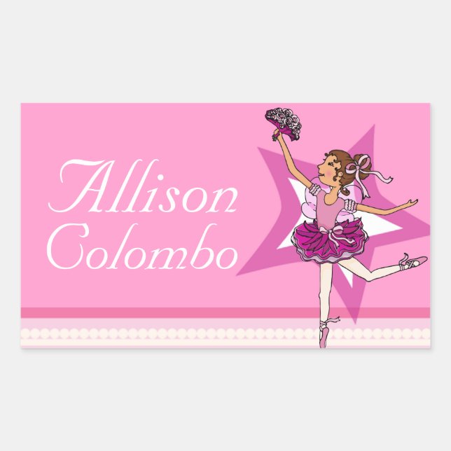 Girls named ballerina pink ballet id label sticker (Front)