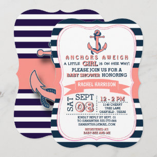Girl's Nautical Anchor Baby Shower Invitations