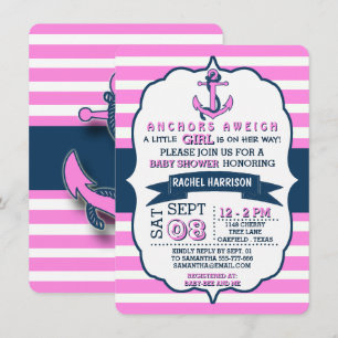 Girl's Nautical Anchor Baby Shower Invitations