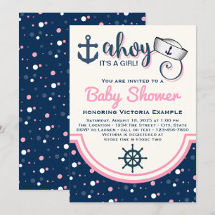 Girls Nautical Baby Shower Invitation