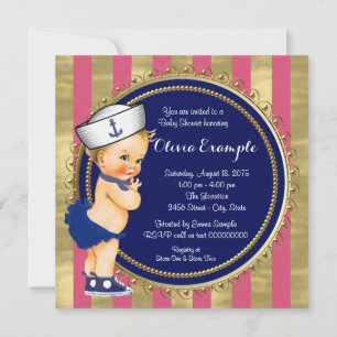 Girls Nautical Baby Shower Invitation