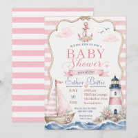 Girl's Nautical Baby Shower Invitation