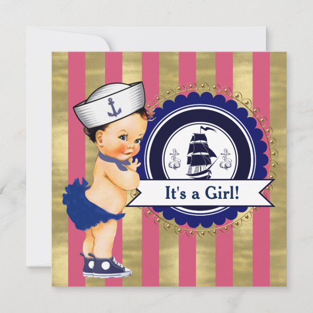Girls Nautical Baby Shower Invitation (Front)