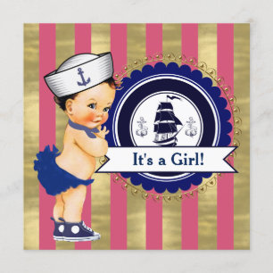Girls Nautical Baby Shower Invitation