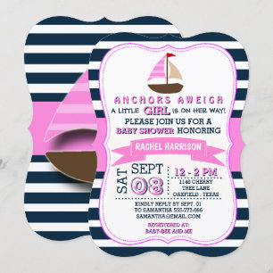 Girl's Nautical Boat Baby Shower Invitations