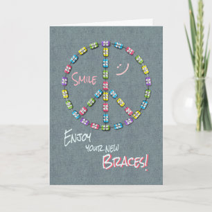 Girls New Braces Congratulations Peace Sign Card