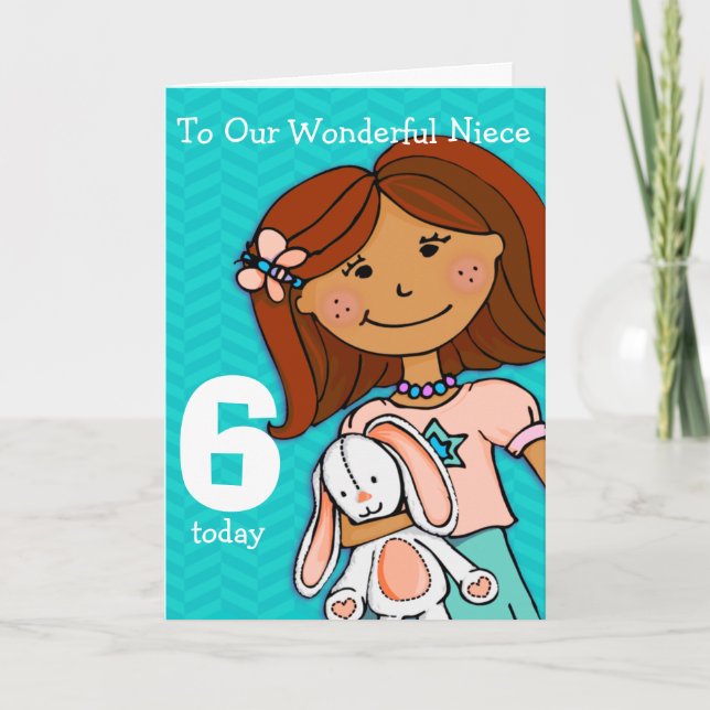 Girls Niece 6th birthday card girlie aqua (Front)