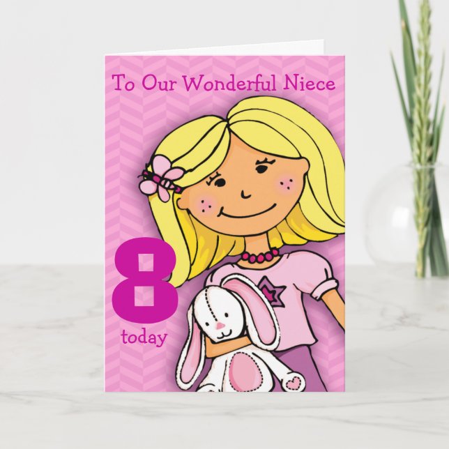 Girls Niece 8th birthday card girlie pink (Front)