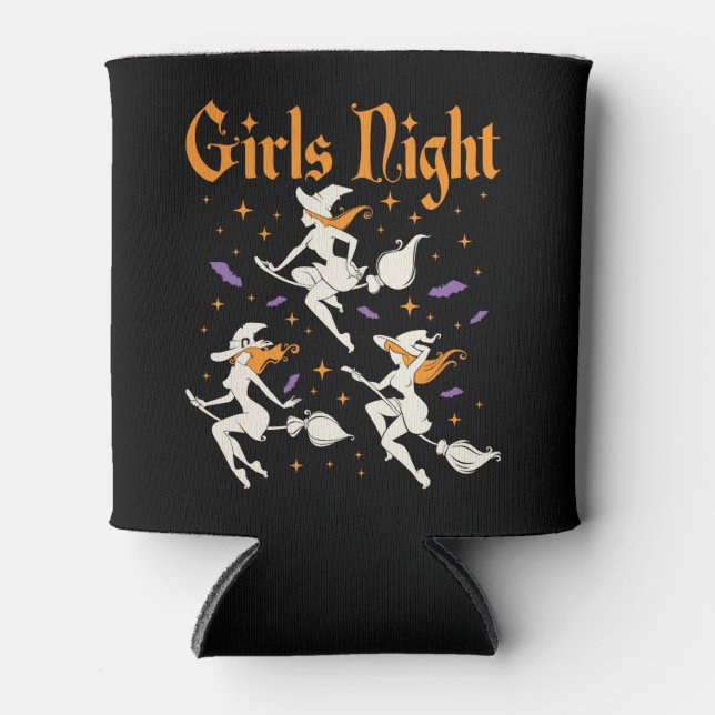 Girls Night Halloween Witch Broomsticks Can Cooler (Front)