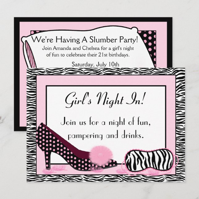 Girl's Night In PJ Party Invitation (Front/Back)