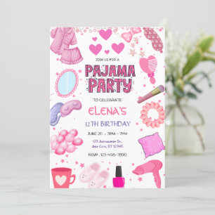 Girls Night In Slumber Pajama Party Pink  Birthday Invitation