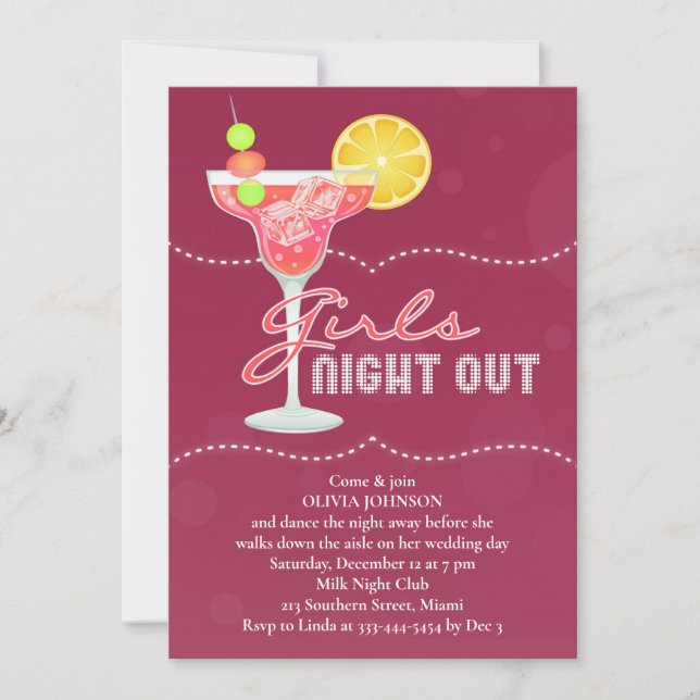 Girls Night Out Bachelorette Party Invitation (Front)