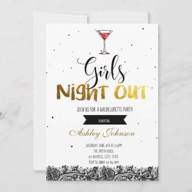 Girls night out bachelorette party invitation (Front)