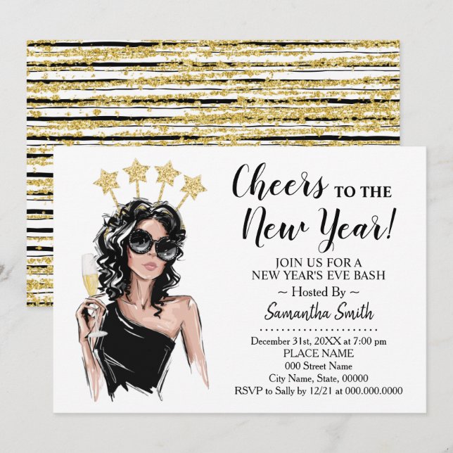 Girls Night Out Cheers to the New Year Glitter Invitation (Front/Back)