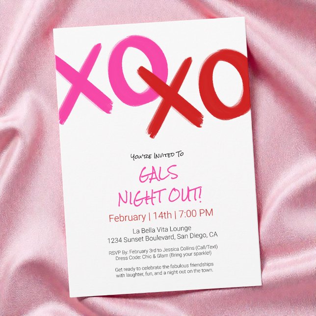 Girls Night Out Cute Pink XOXO Galentine Day Party Invitation (Girls Night Out Cute Pink XOXO Galentine Day Party Invitation)