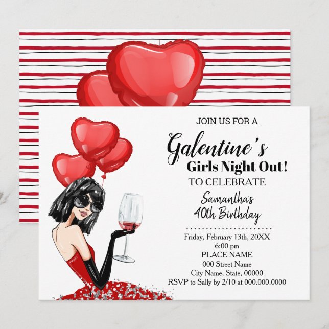Girls Night Out Galentine's Birthday party Invitation (Front/Back)