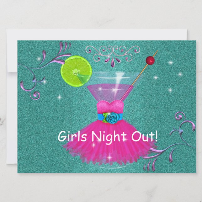 Girls Night OUT Invitations with Dress & Cosmo (Front)