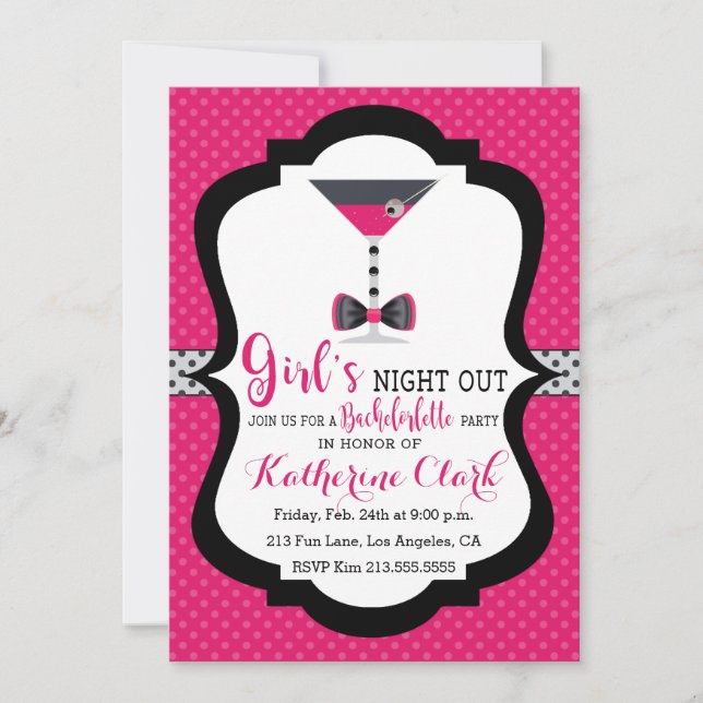 Girls' Night Out Martini Bachelorette Invitation (Front)