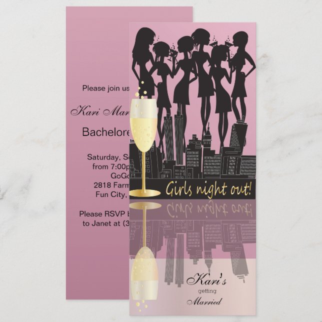 Girls Night Out Party Celebration | Pink Invitation (Front/Back)