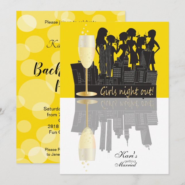 Girls Night Out Party Celebration | Yellow Invitation (Front/Back)
