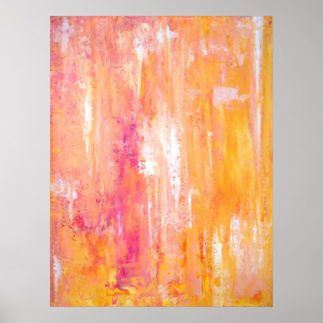 'Girl's Night Out' Pink and Orange Abstract Art Poster (Front)