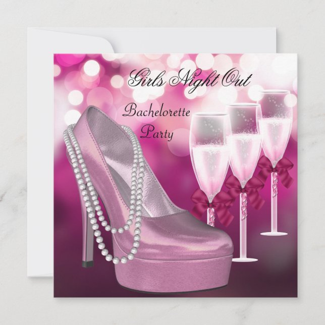 Girls Night Out Pink Shoes Hi Heels Champagne Invitation (Front)