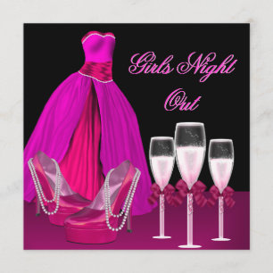 Girls Night Out Pink Shoes Hi Heels Champagne Invitation